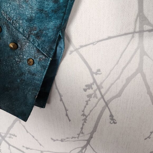 Disney Descendants 3 Uma Teal Green Sequin Faux Leather Moto Jacket - Picture 7 of 12